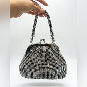 Crystal-Embellished Silver Evening Wristlet Clutch